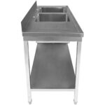 Komerciālais izlietņu komplekts Nerūsējošs tērauds 2000x600x850mm 2 bļodas pa kreisi ar notekas dēli, aizsargsienu un apakšplauktu | Adexa STT2060L - Image 7