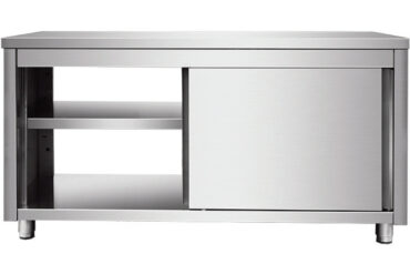 Komerciāls caurstaigājams darba virsmas grīdas skapītis ar bīdāmām durvīm Nerūsējošais tērauds 1600x700x850mm | Adexa VTC167SLS