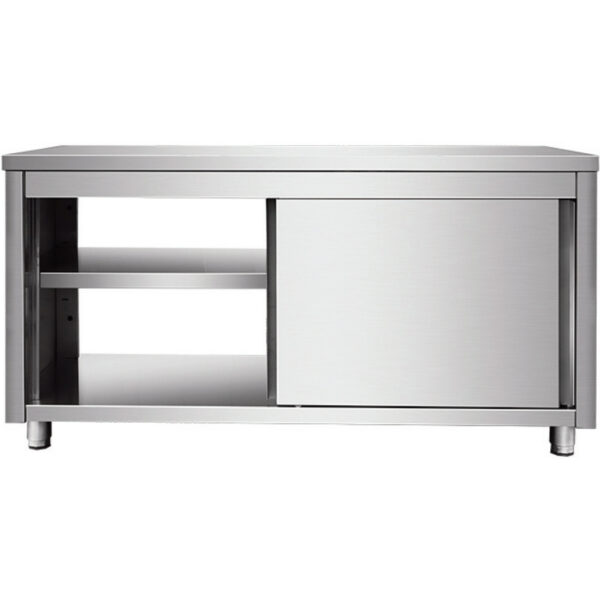 Komerciāls caurstaigājams darba virsmas grīdas skapītis ar bīdāmām durvīm Nerūsējošais tērauds 1600x700x850mm | Adexa VTC167SLS