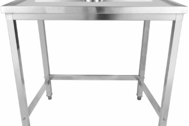 Profesionāls darba galds ar atkritumu caurumu un paceltām malām, splashback, nerūsējošais tērauds 1200x600x900mm | Adexa WHDW12060B