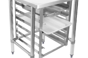 Komercīlais aprīkojuma statīvs ar 6 līmeņu plātņu plauktu GN1/1 ar jūras malām 800x700x900mm | Adexa WHMTR7080