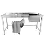 Komerciāla izlietne ar atkritumu caurumiem Nerūsējošais tērauds 1800x600x900mm 1 bļoda pa labi Ar aizsargsienu | Adexa WHSTD1870R - Image 3