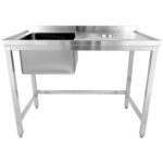 Komerciāla izlietne ar atkritumu caurumiem Nerūsējošais tērauds 1200x600x900mm 1 bļoda pa kreisi Aizmugures plāksne | Adexa WHSTD1270L