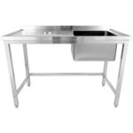 Komerciāla izlietne ar atkritumu caurumiem Nerūsējošais tērauds 1200x600x900mm 1 bļoda pa labi Aizmugures paneļa aizsargs | Adexa WHSTD1270R