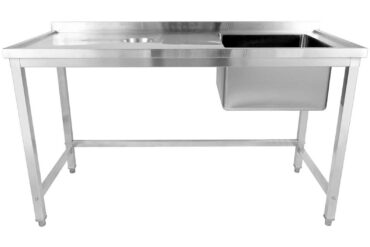 Komerciāla izlietne ar atkritumu caurumiem Nerūsējošais tērauds 1400x600x900mm 1 bļoda labajā pusē Aizsargs | Adexa WHSTD1470R