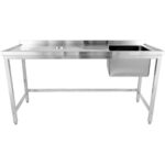 Komerciāla izlietne ar atkritumu caurumiem Nerūsējošais tērauds 1800x600x900mm 1 bļoda pa labi Ar aizsargsienu | Adexa WHSTD1870R