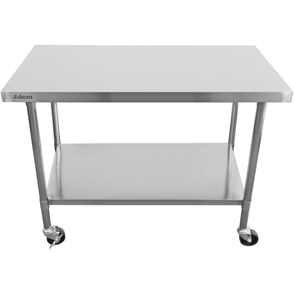 Komerciāls mobilais darba galds ar regulējamām kājām Nerūsējošā tērauda apakšējā plaukta 1200x600x900mm | Adexa WT60120CWO