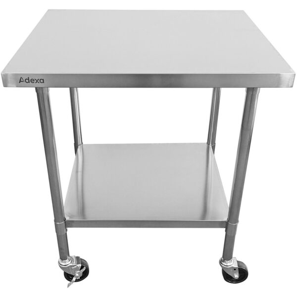 Komerciālais mobilais darbagalds ar regulējamām kājām Nerūsējošā tērauda apakšējā plaukta augstums 600x600x850/930mm | Adexa WT6060CWO