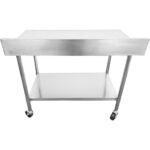 Komerciāls mobilais darba galds ar regulējamām kājām Nerūsējošā tērauda Apakšējā plaukts Aizmugurējais aizsargs 1400x700xx850/930mm | Adexa WT70140C - Image 5