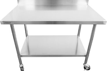 Komerciāls mobilais darba galds ar regulējamām kājām Nerūsējošā tērauda Apakšējā plaukts Aizmugurējais aizsargs 1400x700xx850/930mm | Adexa WT70140C