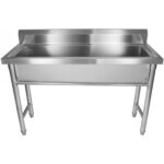 Komercijas trauku mazgāšanas izlietne nerūsējošā tērauda 1 bļoda Splashback 1200x450x800mm Apaļas kājas | Adexa YDPS12038 - Image 2
