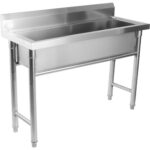 Komercijas trauku mazgāšanas izlietne nerūsējošā tērauda 1 bļoda Splashback 1200x450x800mm Apaļas kājas | Adexa YDPS12038