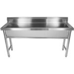 Komerciālais trauku mazgāšanas izlietne Nerūsējošais tērauds 1 bļoda Atspiednis 2000x450x800 mm Apaļas kājas | Adexa YDPS20038 - Image 5