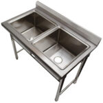 Komerciālais izlietne Nerūsējošais tērauds 1080x600x900mm 2 bļodas Aizmugurējais panelis | Adexa YDRST245A - Image 4