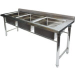 Komercs izlietne Nerūsējošs tērauds 1570x600x900 mm 3 trauku Splashback | Adexa YDRST345A