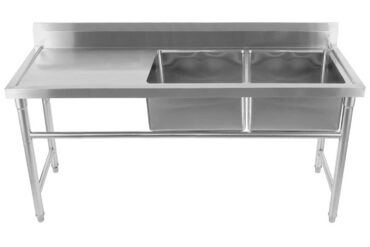 Komercijas izlietne nerūsējošā tērauda 1570x600x900mm 2 bļodas labā puse Splashback | Adexa YDRST60160X2R