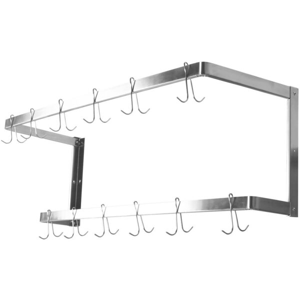 Sienas plaukts ar katlu turētāju 12 āķiem Nerūsējošais tērauds 1200x300x300mm | Adexa VMR1230U