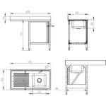 Komerciāla izlietne ar noteces paneli un skapja durvīm 1200x600x910mm Viena bļoda pa labi 400x400x250mm | Adexa DSB12602DR - Image 2