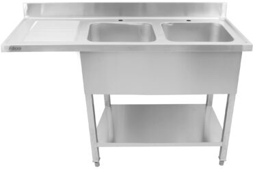 Dubultā izlietne pa labi ar notecināšanas virsmu un aizmugures sienu 1800x600x910mm | Adexa DSB1860R