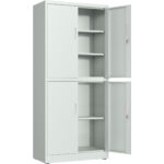 Profesionālais metāla uzglabāšanas skapis 4 veramās durvis 900x400x1800mm slēdzene 3 regulējamas plaukti gaiši pelēks | Adexa SEFC2LG