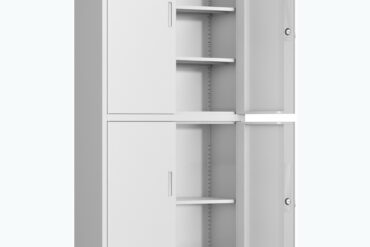 Profesionāla metāla uzglabāšanas skapis ar 4 veramām durvīm 900x400x1800mm Slēdzams 3 regulējamas plaukti Baltā krāsā | Adexa SEFC2W