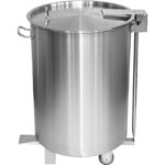 Profesionāls nerūsējošā tērauda atkritumu tvertne ar vāku un riteņiem un pedāli 95 litri | Adexa SDCP95 - Image 2