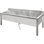 Zemā komerciālā trauku mazgātava Izlietne Nerūsējošā tērauda 1 bļoda Ar uzšļakstījumu aizsargu 1500x600x660mm Kvadrātveida kājas | Adexa SMSJY15060