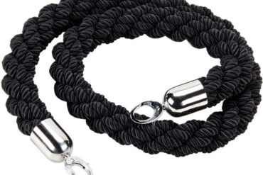 Melna pītā norobežojošā virve ar sudraba galiem 1.5m | Adexa BR01BS