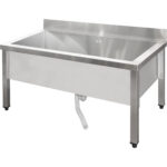 Zems komerciālais trauku mazgāšanas izlietne nerūsējošā tērauda 1 bļoda ar splashback 1000x600x660mm kvadrātveida kājas | Adexa SMSJY10060