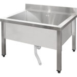 Zems komerciālais trauku mazgāšanas izlietnes izgatavots no nerūsējošā tērauda, 1 bļoda ar šļakatu aizsargu, 800x600x660 mm kvadrātveida kājas | Adexa SMSJY8060