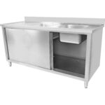 Komerciāls dubultās izlietnes skapītis nerūsējošā tērauda 1500x600x900mm 2 bļodas ar aizsargmalu | Adexa DSD15602DR - Image 2