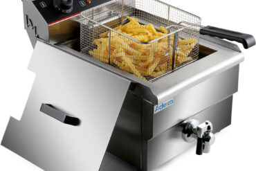 Komerciāls fritieris ar vienu elektrisko 10 litru 3kW darba virsmas novadīšanas krānu | Adexa HEF101V