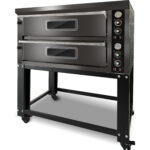 Komercpicas krāsns ar statīvu Elektriskā 2 kameras 6+6 picas x 33cm 500°C Mehāniskā vadība 13.2kW 400V Melna | Adexa PS602B