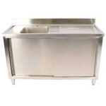 Komerciāla izlietne ar bīdāmām durvīm Nerūsējošais tērauds 1 bļoda Kreisā Apakšējā plaukta Atūdens skārds 1800x700x900mm | Adexa DSA180702DL - Image 2