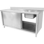 Komercionālā izlietne ar bīdāmām durvīm Nerūsējošais tērauds 1 trauks Labā Apakšējais plaukts Šļakatu aizsargs 1800x600x900mm | Adexa DSA180602DR