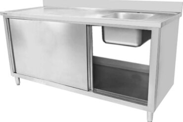 Tirdzniecības izlietne ar bīdāmām durvīm Nerūsējošs tērauds 1 bļoda Pa labi Apakšējā plaukts Aizmugurējais uzlīmju panelis 1800x700x900mm | Adexa DSA180702DR