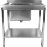 Komerciāls izlietne nerūsējošā tērauda 800x600x900mm 1 bļoda kreisā Pārsegs Apakšējā plaukts | Adexa STD08060L - Image 2