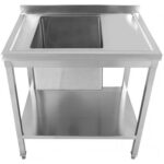 Komerciāls izlietne nerūsējošā tērauda 800x600x900mm 1 bļoda kreisā Pārsegs Apakšējā plaukts | Adexa STD08060L - Image 3