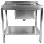 Komerciālā izlietne nerūsējošā tērauda 800x600x900 mm 1 bļoda pa labi Aizmugures sienas aizsardzība Apakšējais plaukts | Adexa STD08060R - Image 2