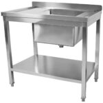 Komerciālā izlietne nerūsējošā tērauda 800x600x900 mm 1 bļoda pa labi Aizmugures sienas aizsardzība Apakšējais plaukts | Adexa STD08060R