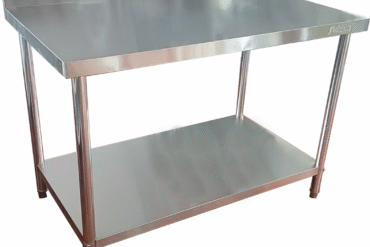 Tirdzniecisks darba galds ar apakšējo plauktu un aizsargsienu Nerūsējošs tērauds Apaļas kājas 900x800x900mm | Adexa QNH1164