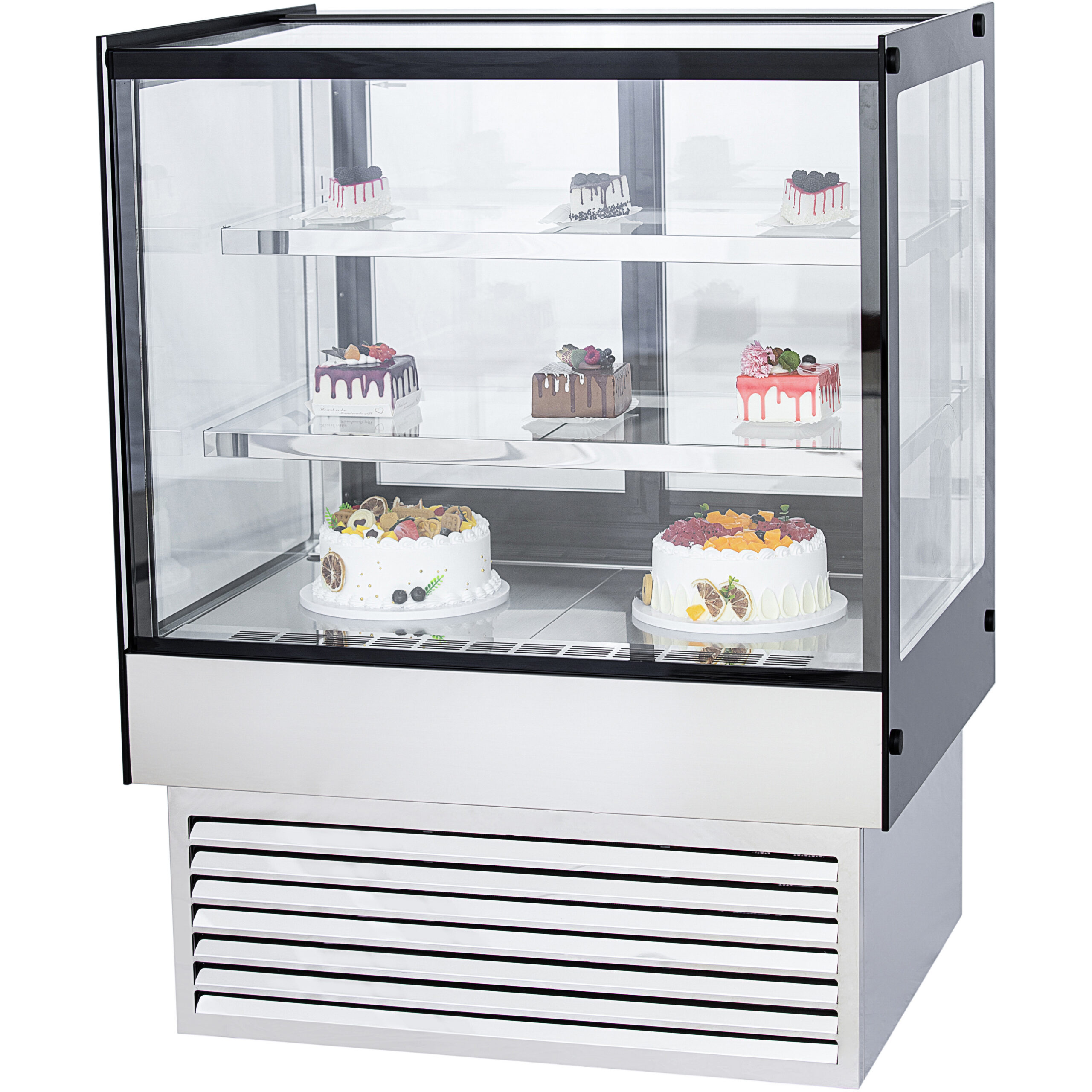 Komerciālais kūku lete taisnu priekšējo daļu 2 plaukti 1200x700x1200mm Nerūsējošs tērauds un Melns | Adexa HL1200B2 Komerciālais kūku lete taisnu priekšējo daļu 2 plaukti 1200x700x1200mm Nerūsējošs tērauds un Melns | Adexa HL1200B2 - Image 1