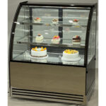 Komerciālais kūku stends ar noapaļotu priekšpusi, 2 plaukti, 1000x700x1200mm, nerūsējošais tērauds un melns | Adexa HL1000EM2 - Image 2