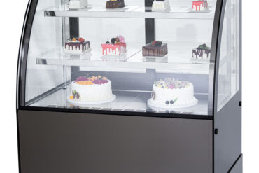 Komerciālais kūku letes apaļs priekšpuse 3 plaukti 1000x700x1300mm melns | Adexa HL1000EM3B