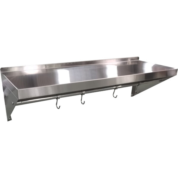 Nerūsējošā tērauda sienas plaukts ar 1 līmeni un āķiem | Adexa QHWSH1830