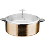 Pasniegšanas un sildīšanas katls ar stikla vāku un nerūsējošā tērauda ieliktni, trīsslāņu āmurēta virsma ⌀320x120mm varš | Adexa E0312010