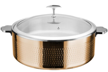 Pasniegšanas un sildīšanas katls ar stikla vāku un nerūsējošā tērauda ieliktni, trīsslāņu āmurēta virsma ⌀320x120mm varš | Adexa E0312010