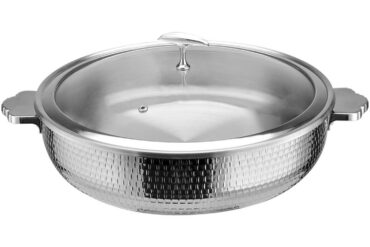 Pasniegšanas un sildīšanas katls ar stikla vāku un nerūsējošā tērauda ieliktni, trīsslāņu āmurēta virsma ⌀320x90mm, nerūsējošā tērauda apdare | Adexa E0312200