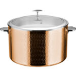 Pasniegšanas un sildīšanas katls ar stikla vāku un nerūsējošā tērauda ieliktni, trīsslāņu ar āmurētu virsmu ⌀320x210mm varš | Adexa E0312301