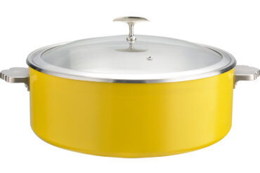 Pasniegšanas un sildīšanas katls ar stikla vāku un nerūsējošā tērauda ieliktni Trīsslāņu krāsots pārklājums ⌀320x120mm Dzeltens | Adexa E0912005